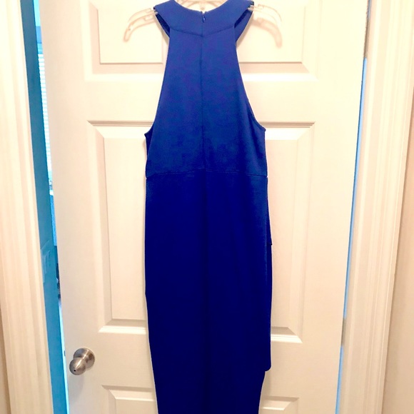 LIX Midi Royal Blue Asymmetrical Length Halter Dress 48 1/2” L / Right 36” L Med - Picture 6 of 10